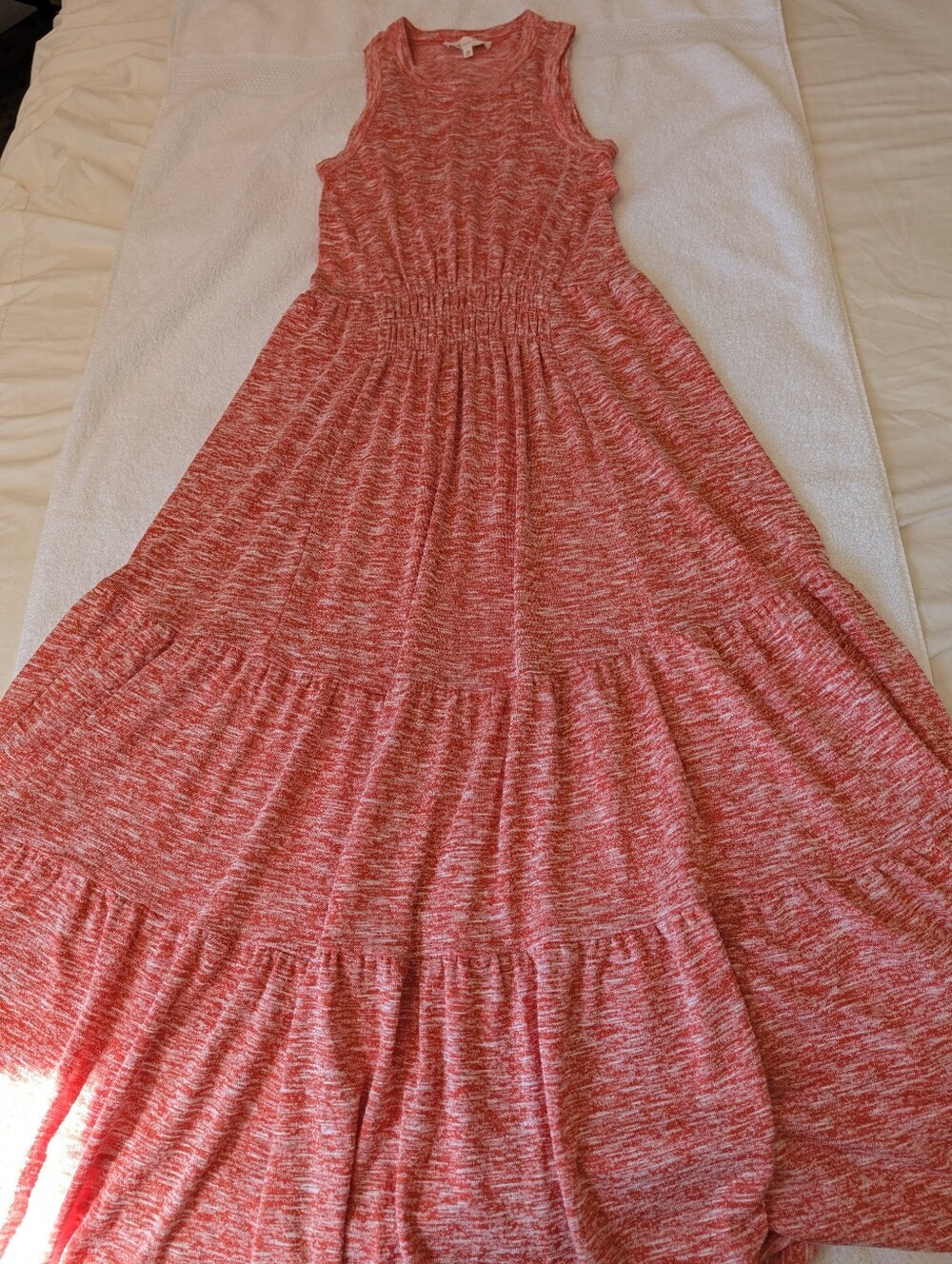 Lou & Grey for LOFT Coral Heather Knit Smocked Tiered Maxi Dress XS - Picture 2 of 9